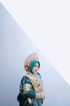 Portrait of a bride in traditional Buginese wedding attire from Makassar, Indonesia.