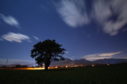 Starry Night Sky Over Mountain Landscape · Free Stock Photo