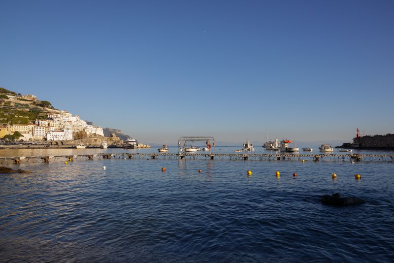 Harbor at Amalfi on the Amalfi Coast with moored boats