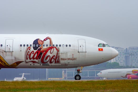 Vietnam Airlines aircraft featuring Coca-Cola branding at Tan Son Nhat International Airport.