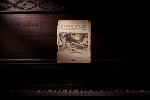 A vintage sheet music on an antique piano, highlighting a classic musical theme.