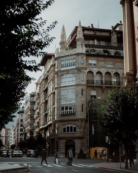 Stunning view of European historic buildings in a bustling city.