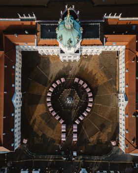 Aerial shot of Charlottenburg Palace courtyard, showcasing architectural symmetry.