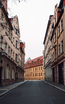 Picturesque empty street with historical architecture and European charm.