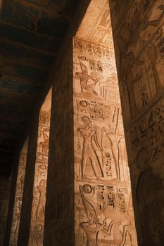 Intricate hieroglyphs on ancient temple columns in Luxor, Egypt, showcasing Egyptian heritage.. pexels, intricate, hieroglyph