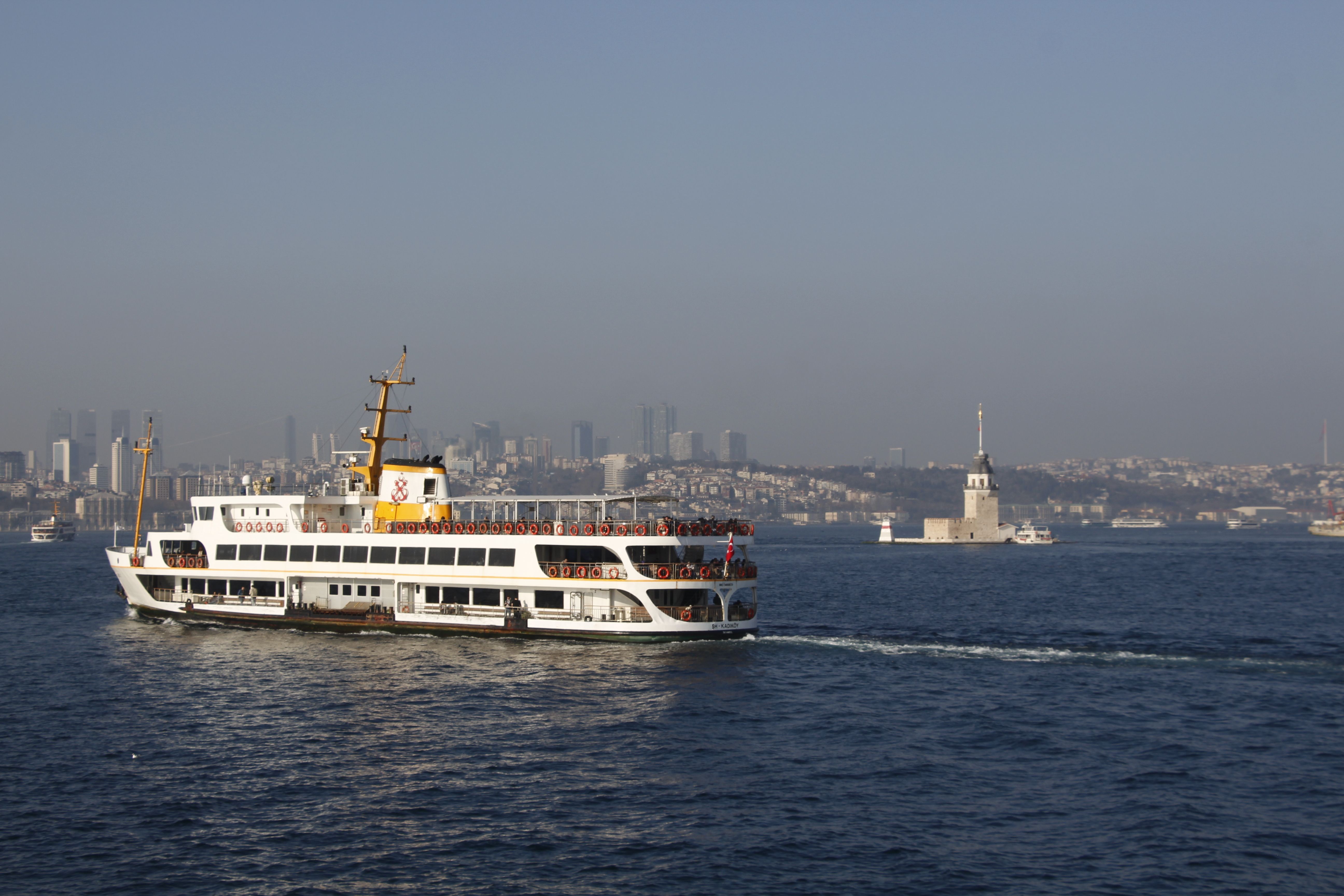 Ferry Crossing Bosphorus with Maiden's Tower in View · Free Stock Photo