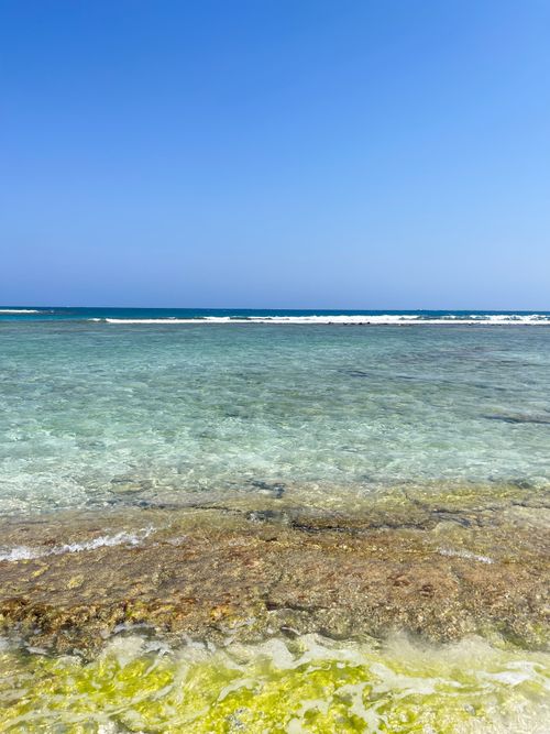 Free Explore the vibrant clear waters and rocky shoreline of Falcón, Venezuela, under a bright blue sky. Stock Photo