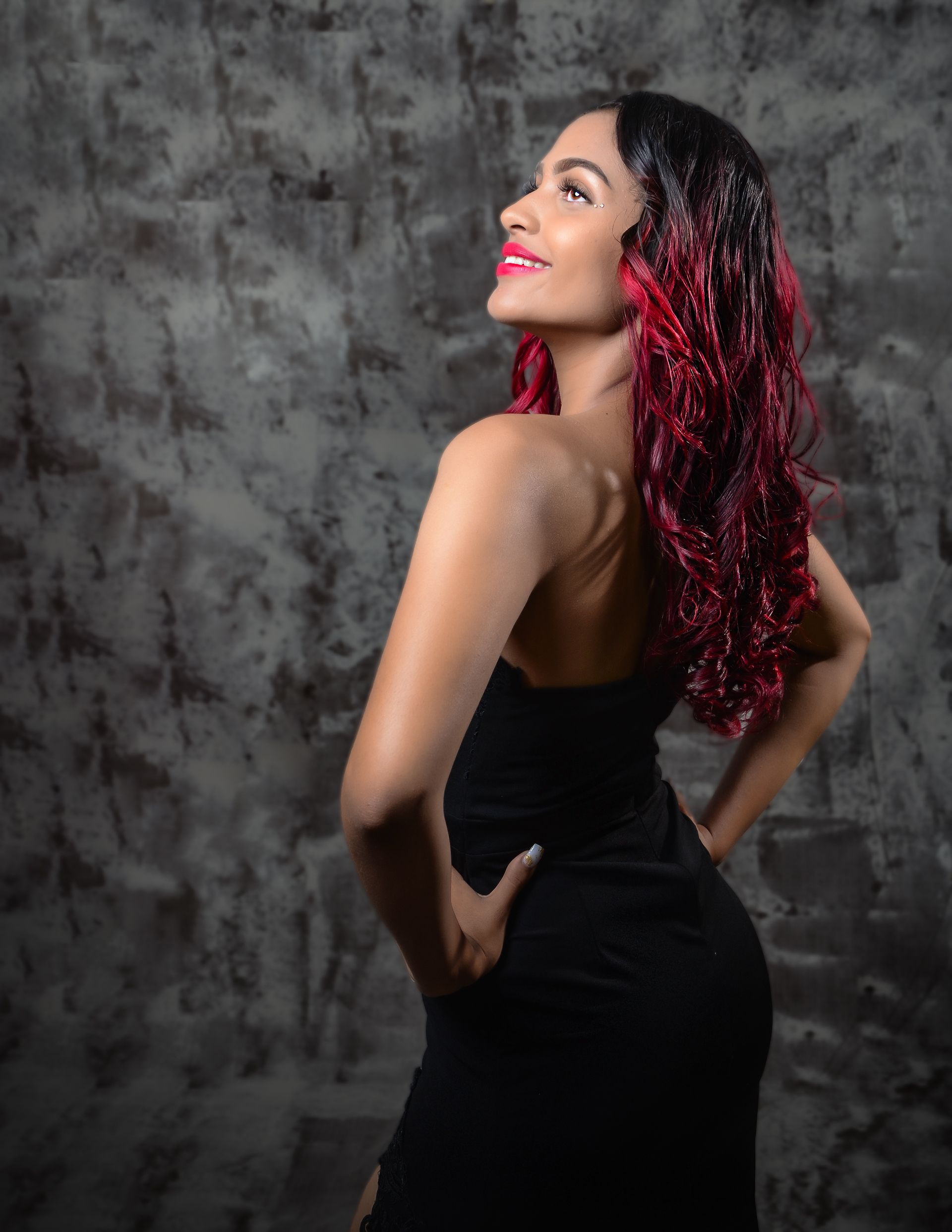Elegant Woman with Red Hair in Black Dress Portrait · Free Stock Photo