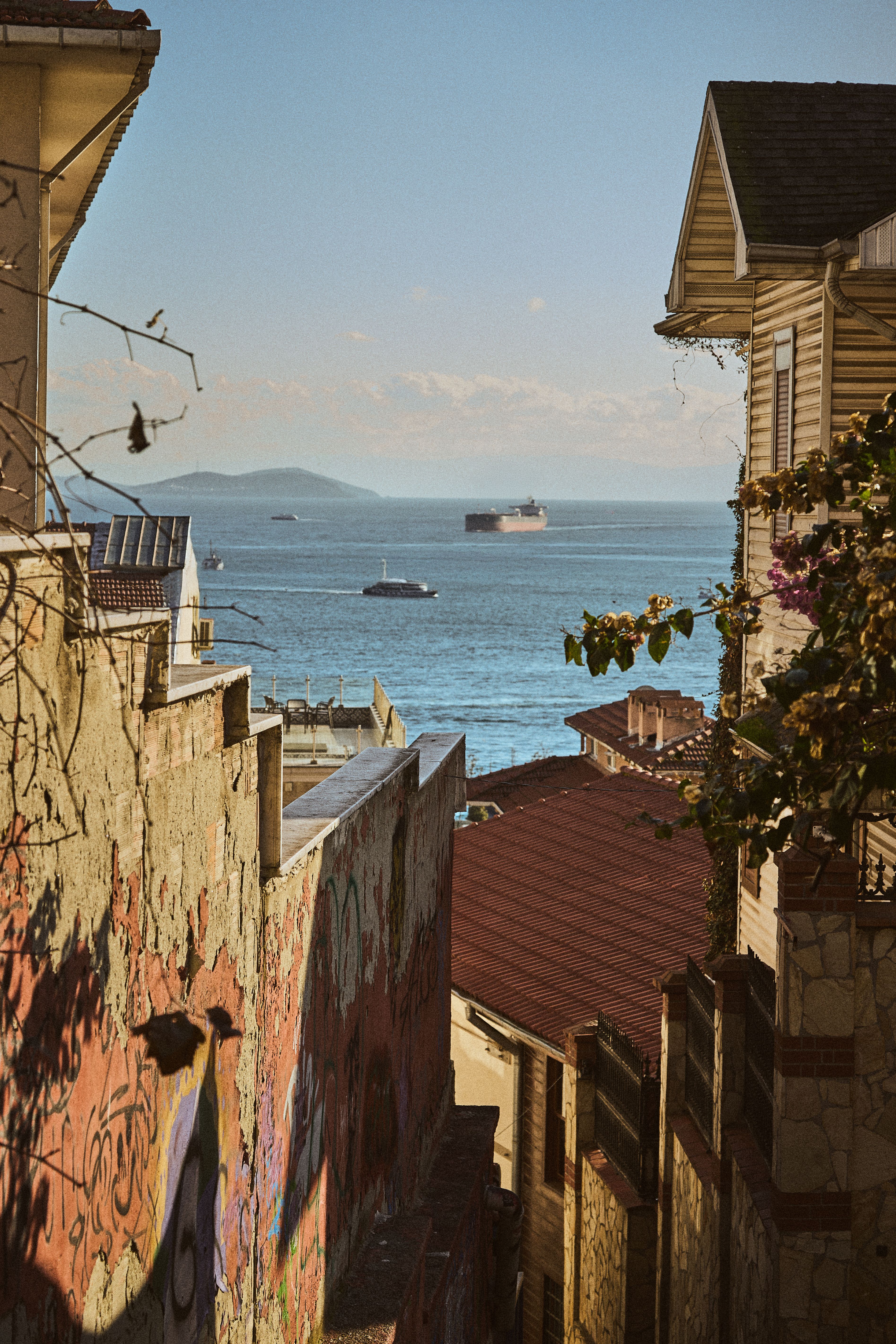 Scenic View of Istanbul's Bosphorus from a Narrow Alley · Free