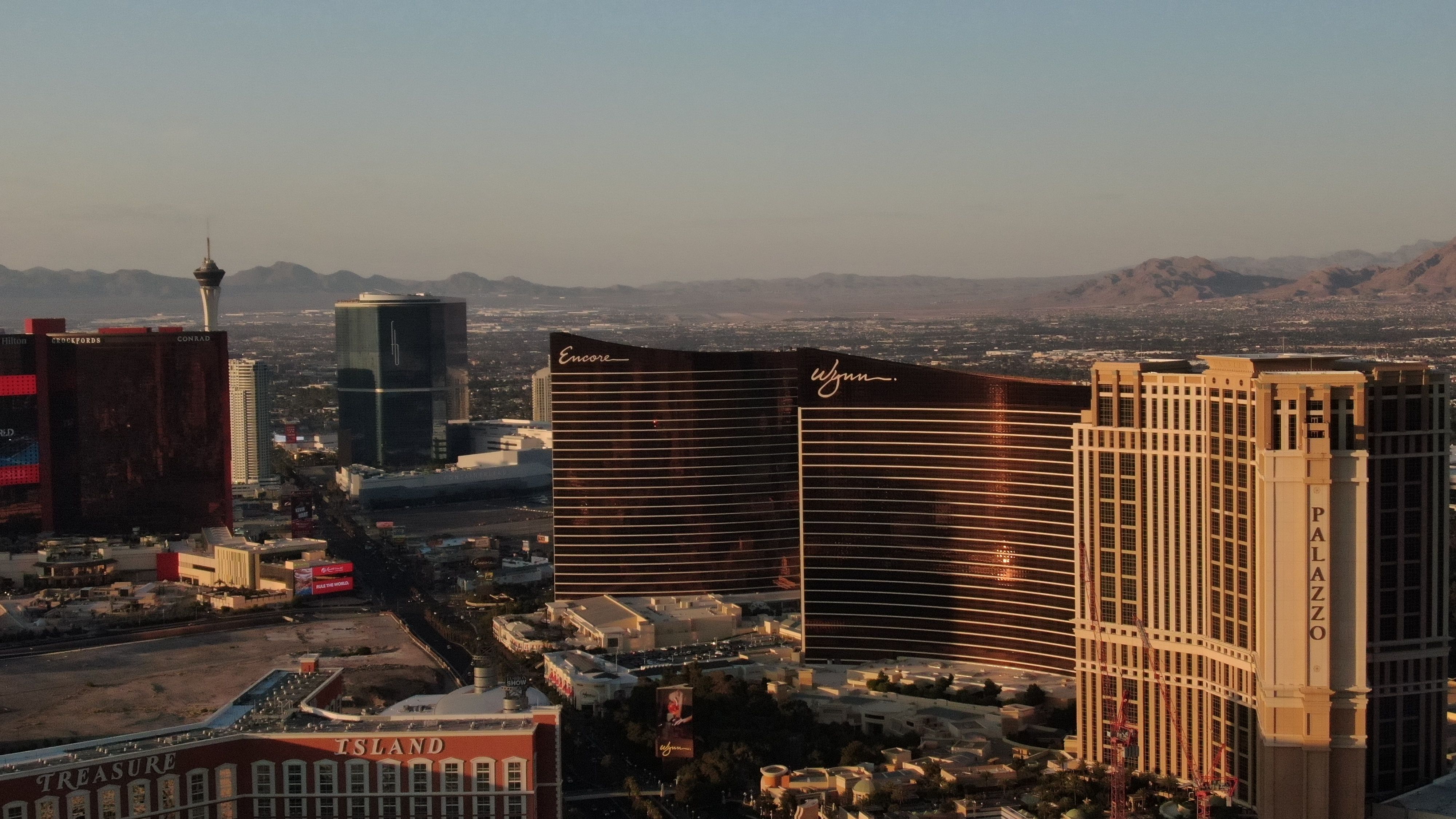 Aerial view of the Las Vegas Strip corridor showing the density of hotel and casino properties, with the Vanderpump Hotel location highlighted in the central Strip area