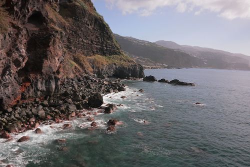 Free Breathtaking view of rugged cliffs and serene ocean on Madeira Island's scenic coast. Stock Photo
