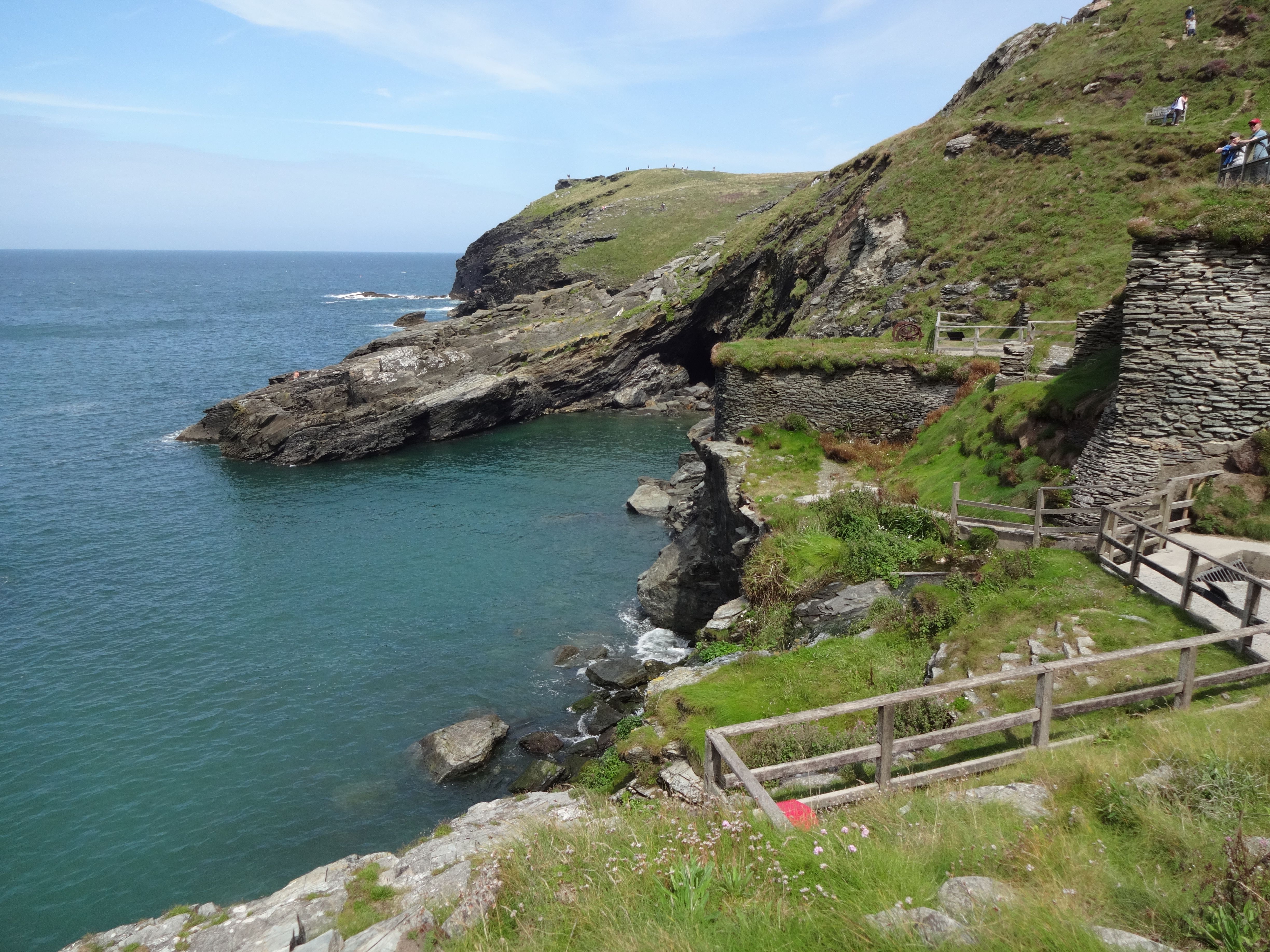 Beautiful coastal landscape of Tintagel Castle ruins in Cornwall, England.