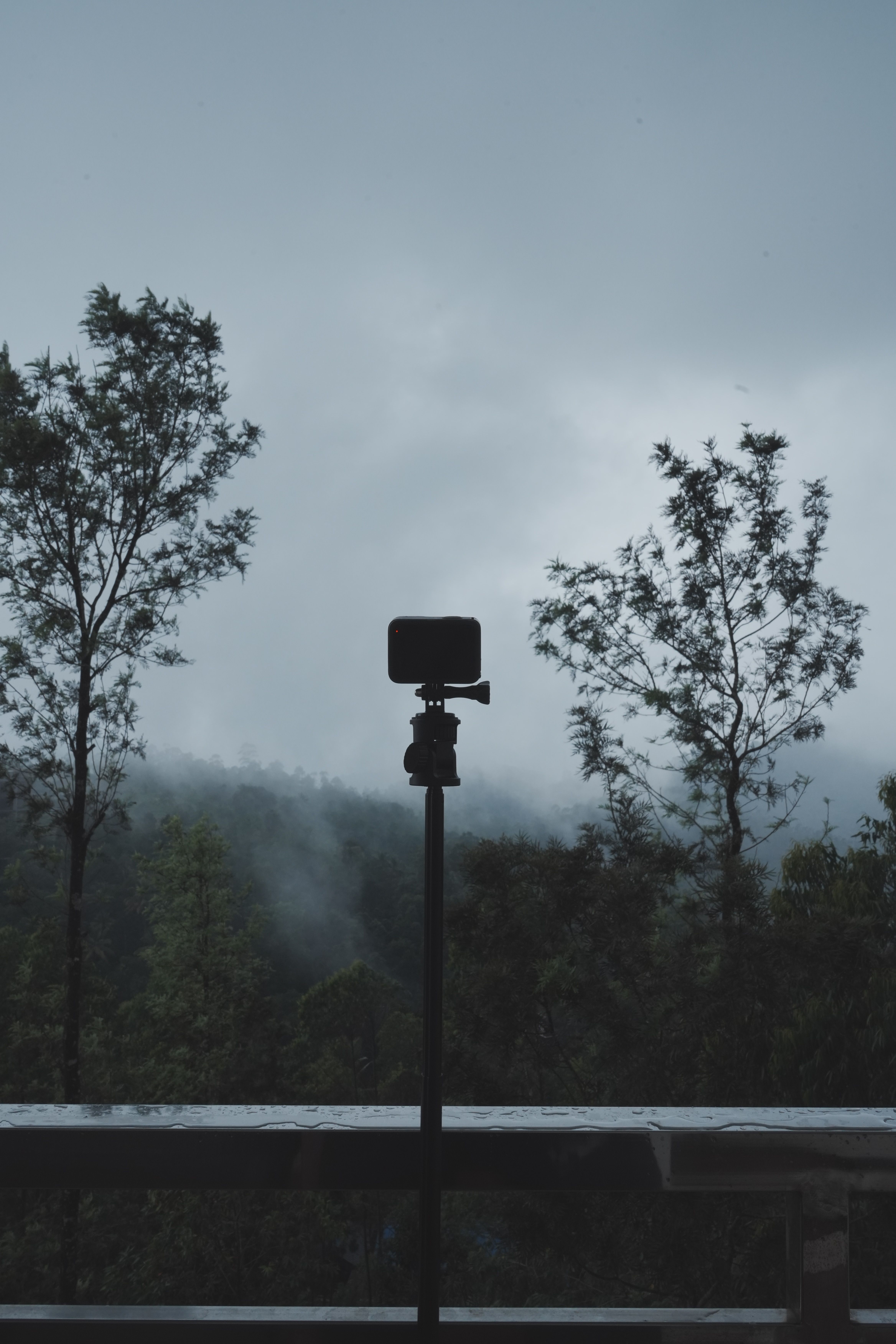 Tripod Camera in Foggy Mountain Landscape · Free Stock Photo
