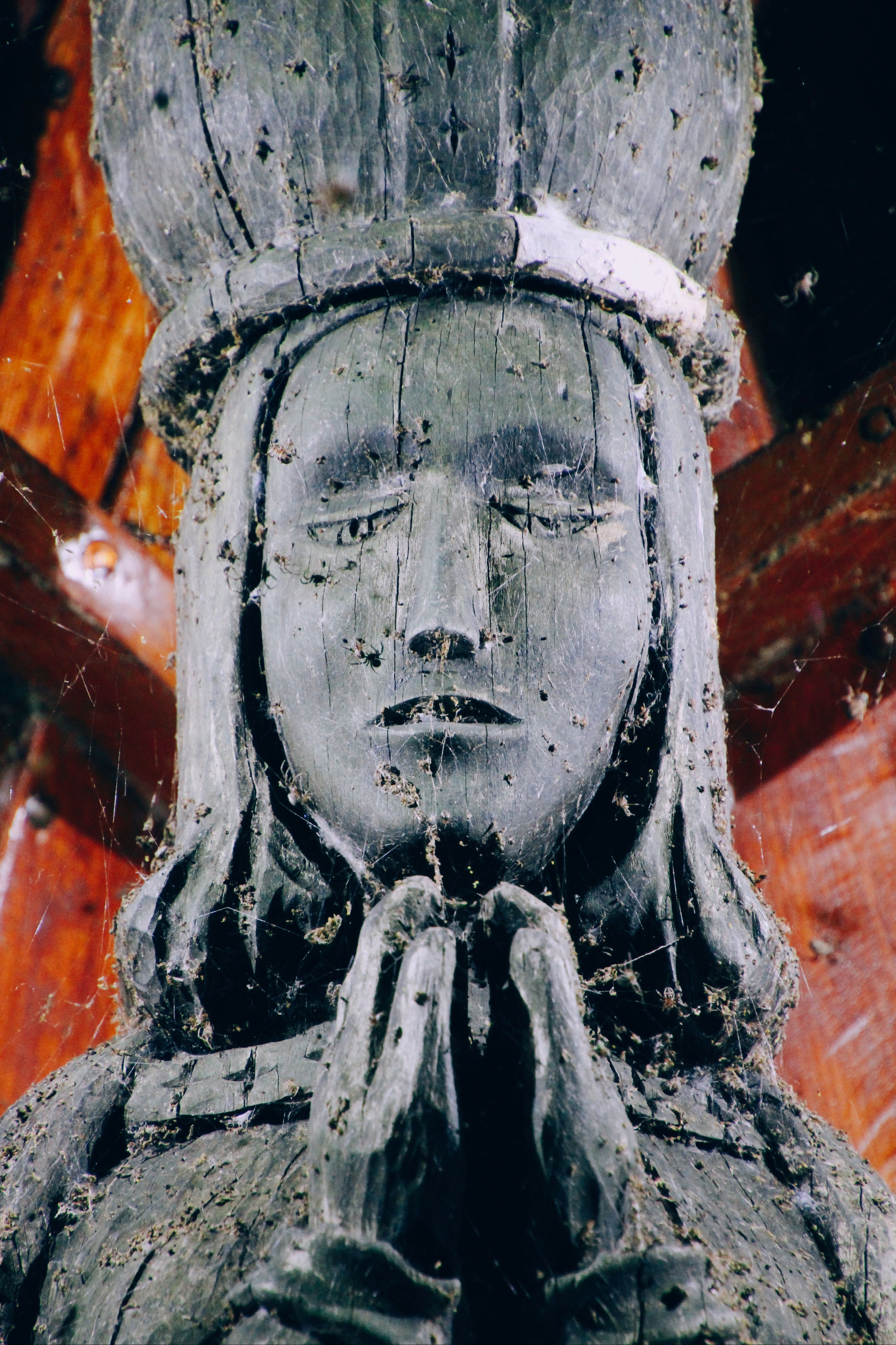 Antique Wooden Statue of Praying Figure · Free Stock Photo