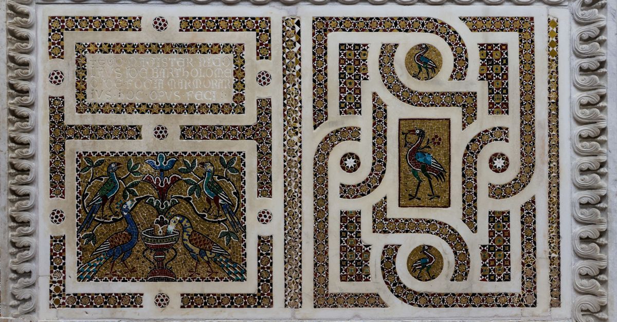 Ornate Roman Mosaic with Birds and Patterns · Free Stock Photo