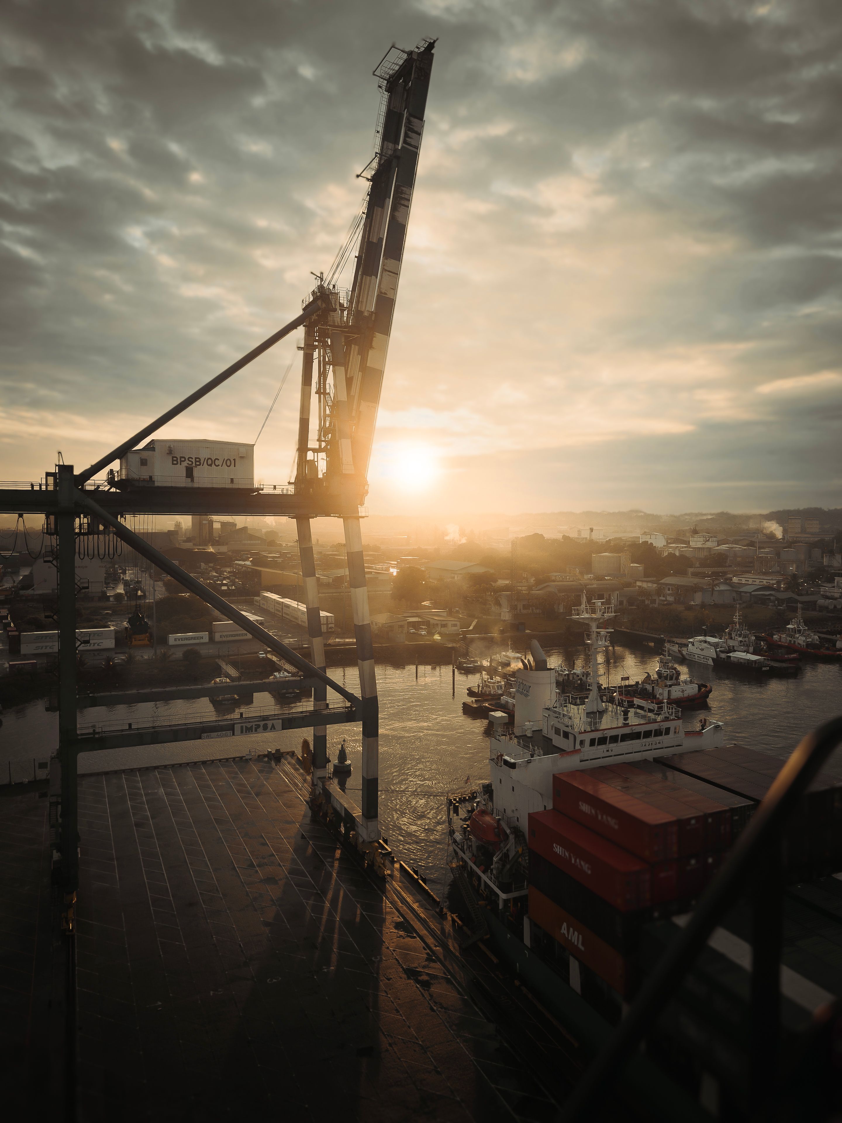 Cranes loading containers onto cargo ships at a port