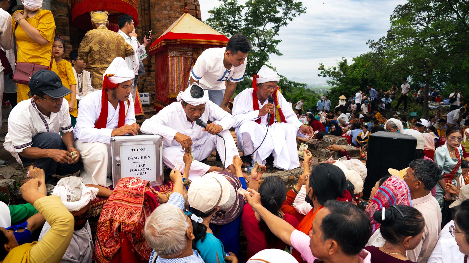 Captivating scene of a traditional Cham cultural ceremony at Po Klong Garai, Phan Rang, Vietnam.