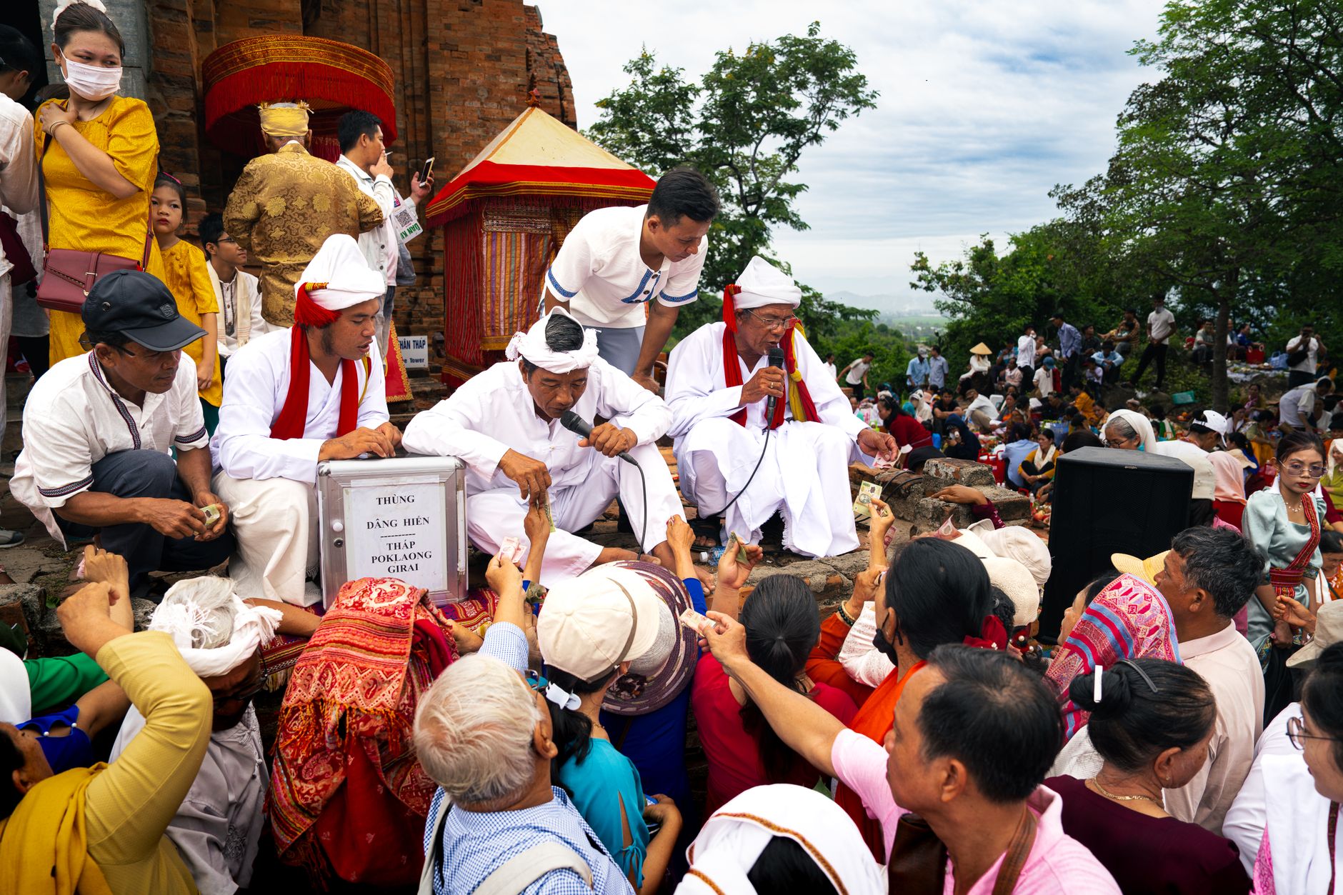 Captivating scene of a traditional Cham cultural ceremony at Po Klong Garai, Phan Rang, Vietnam.