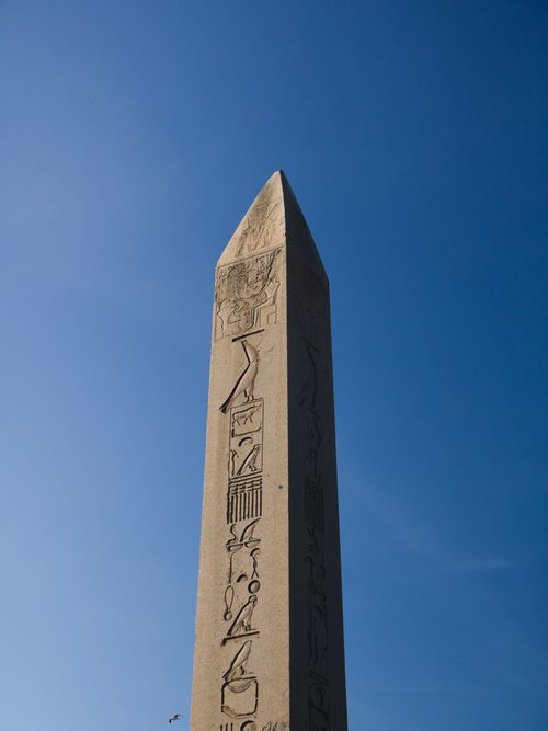 Free A striking obelisk with ancient engravings set against a clear blue sky in Istanbul, Turkey. Stock Photo