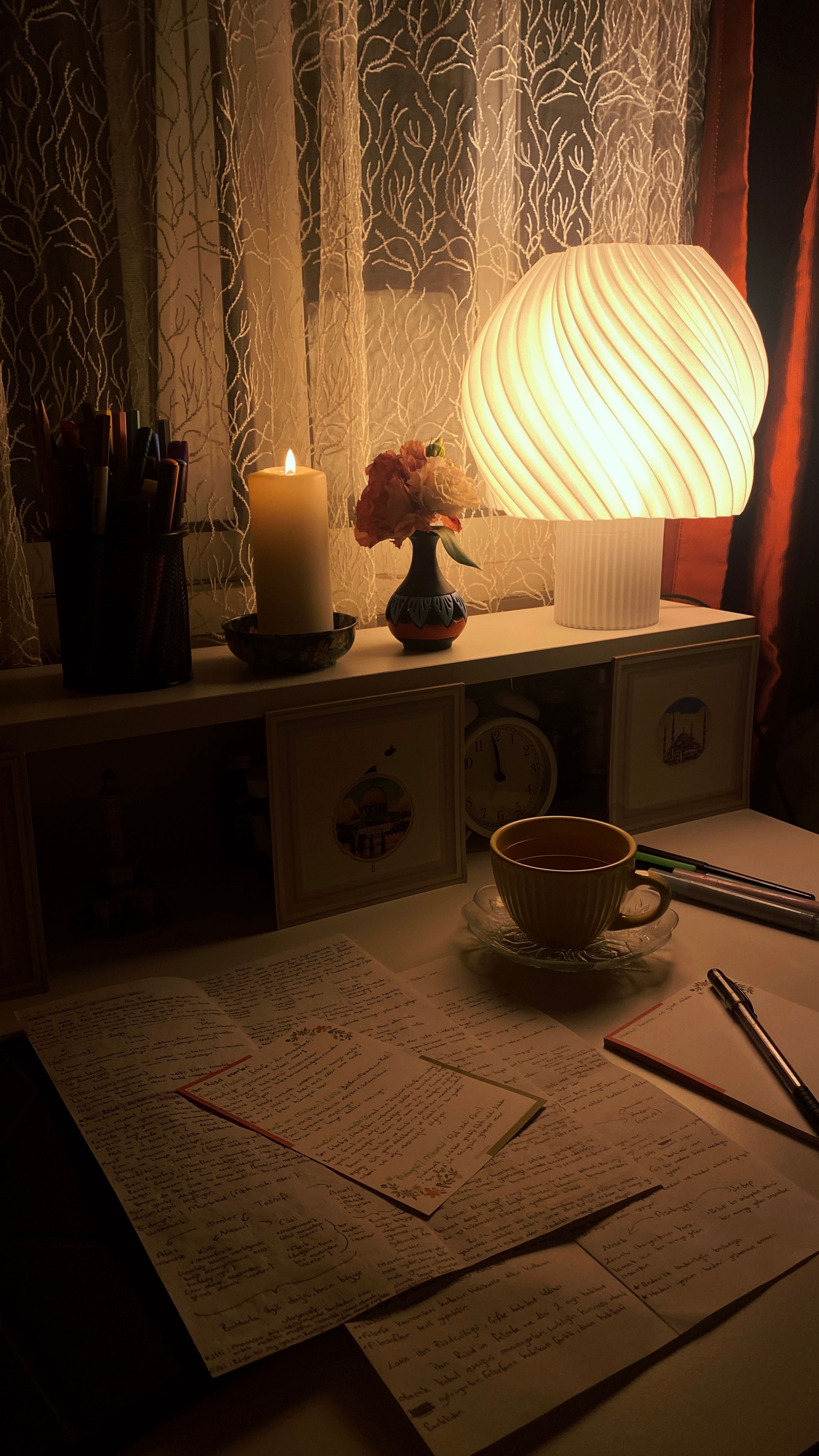 A student reviewing notes on a laptop at a tidy desk