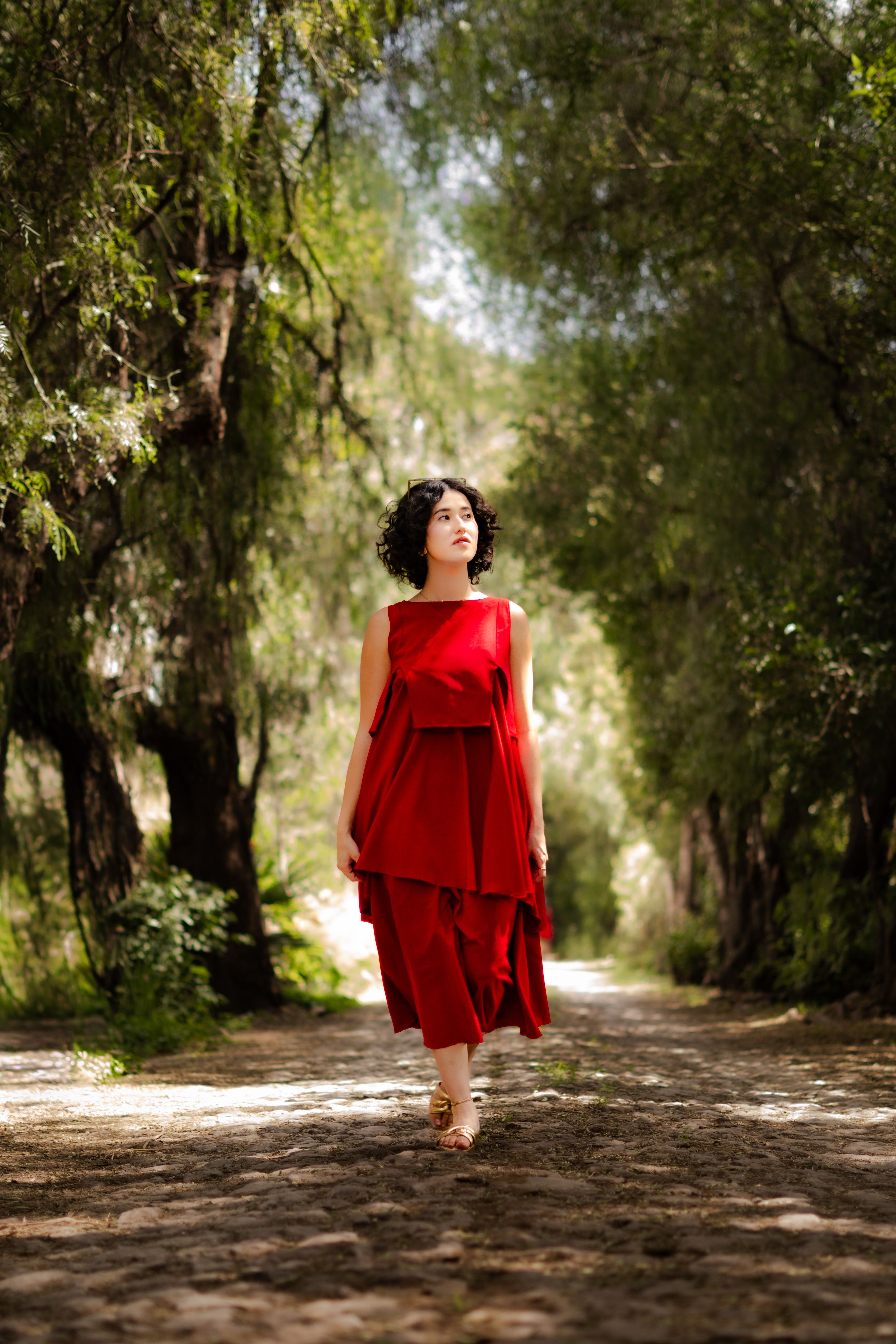 strapless open back dress In a Fairytale Forest Layered High-Low Red Princesscore Dress