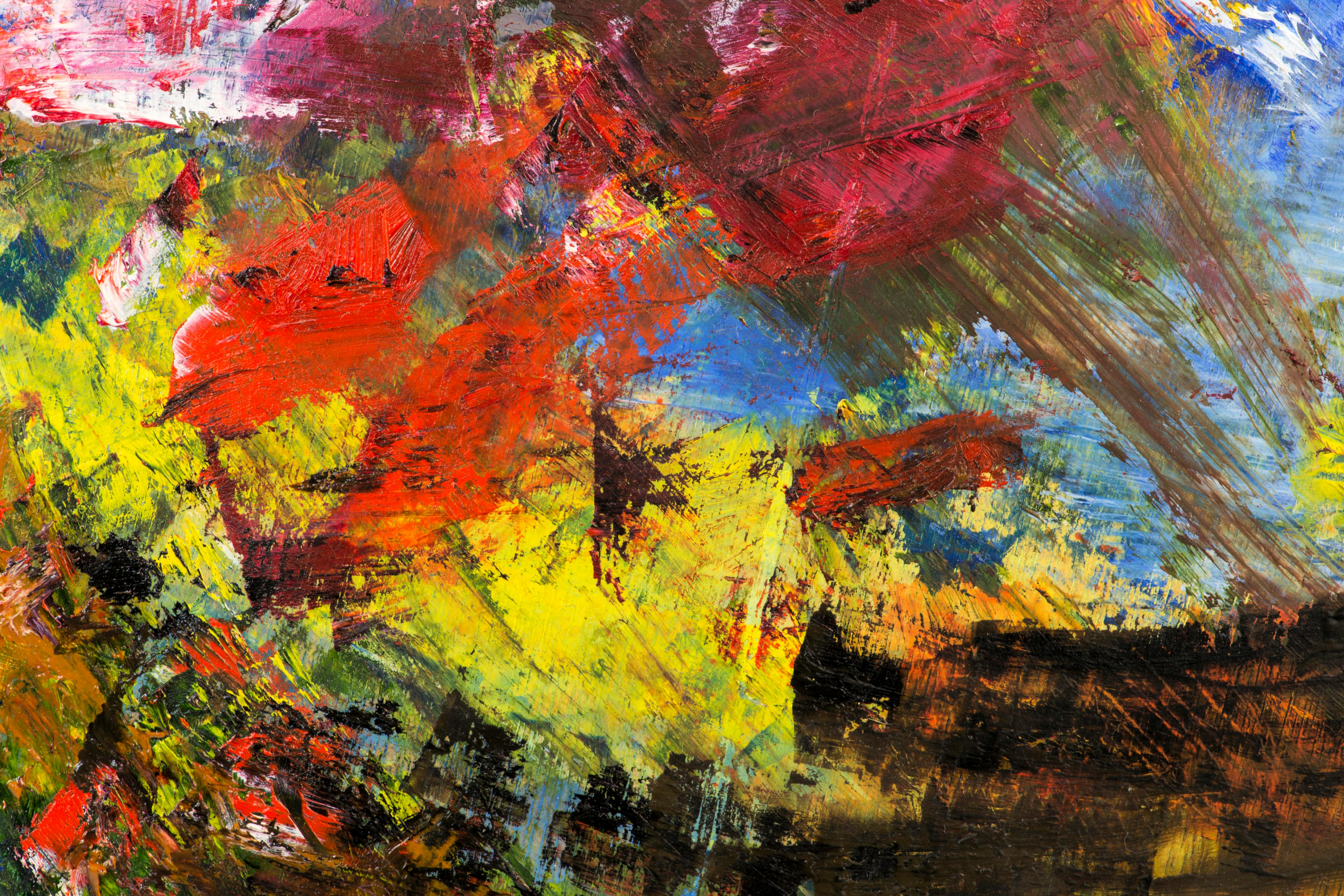 Colorful abstract expressionism art with bold brush strokes and vivid hues.
