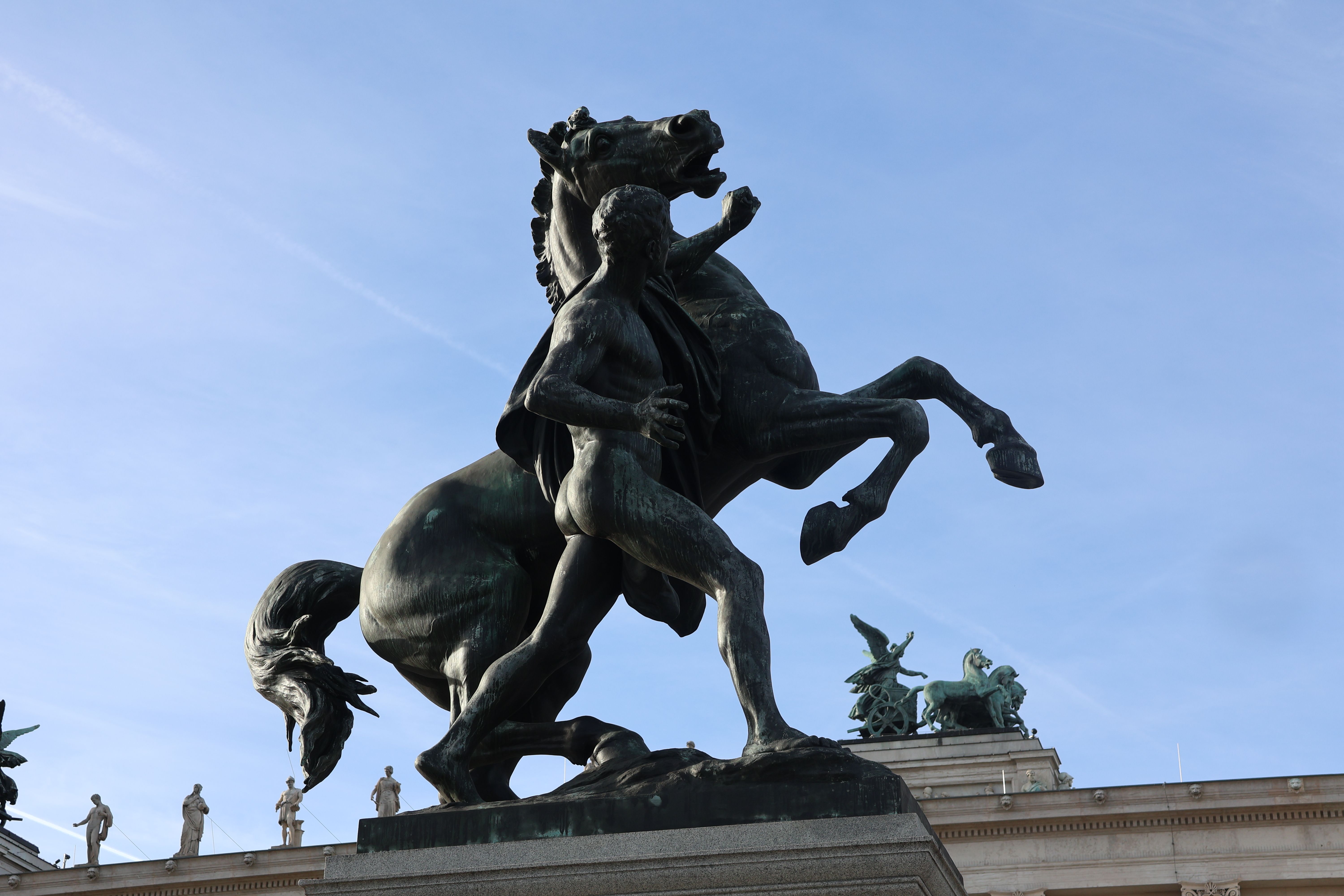 Dramatic Equestrian Statue Against Blue Sky · Free Stock Photo
