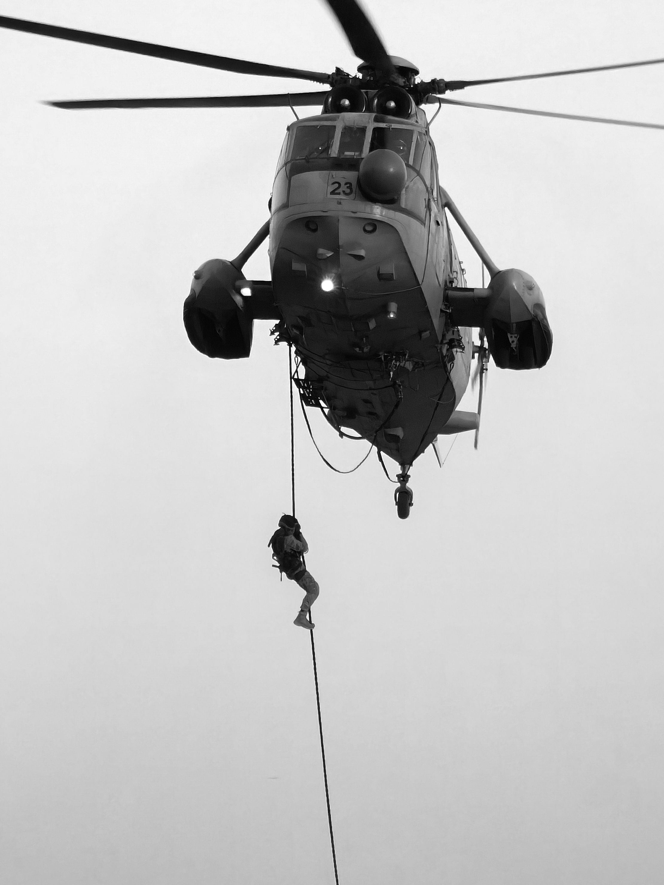 Helicopter Rescue Operation in Black and White · Free Stock Photo