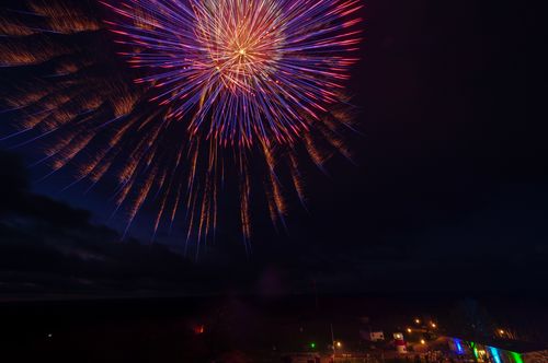 Free Dazzling fireworks light up the night sky over Putgarten, celebrating New Year's Eve. Stock Photo