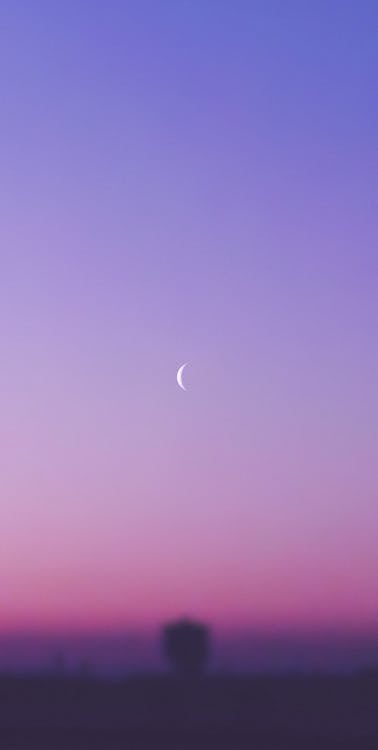 ピンクの空 三日月 勾配 夕暮れ 夕暮れの空 夜明け 月 月の背景 紫色の空の無料の写真素材