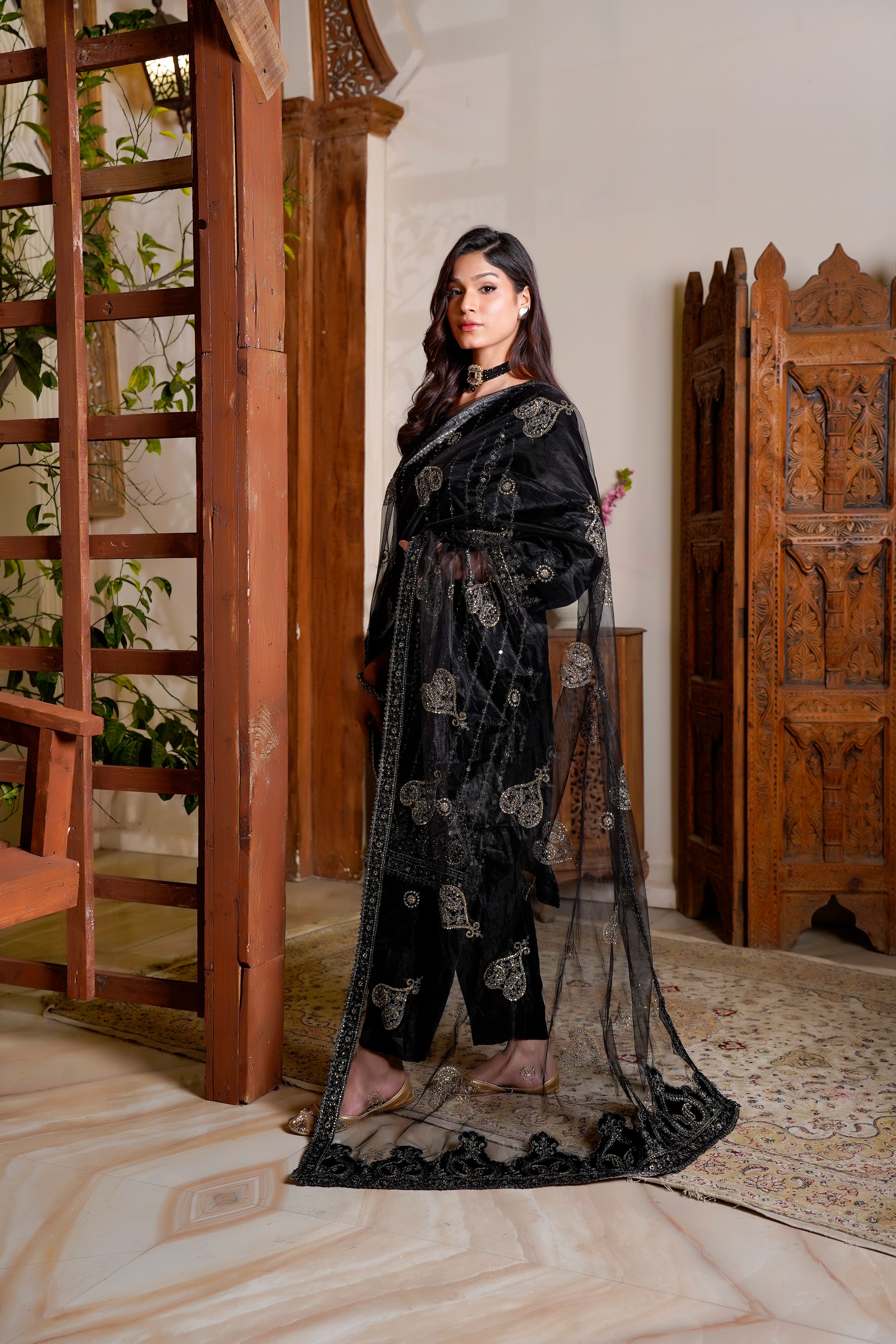 Intricate Black Velvet Dress
