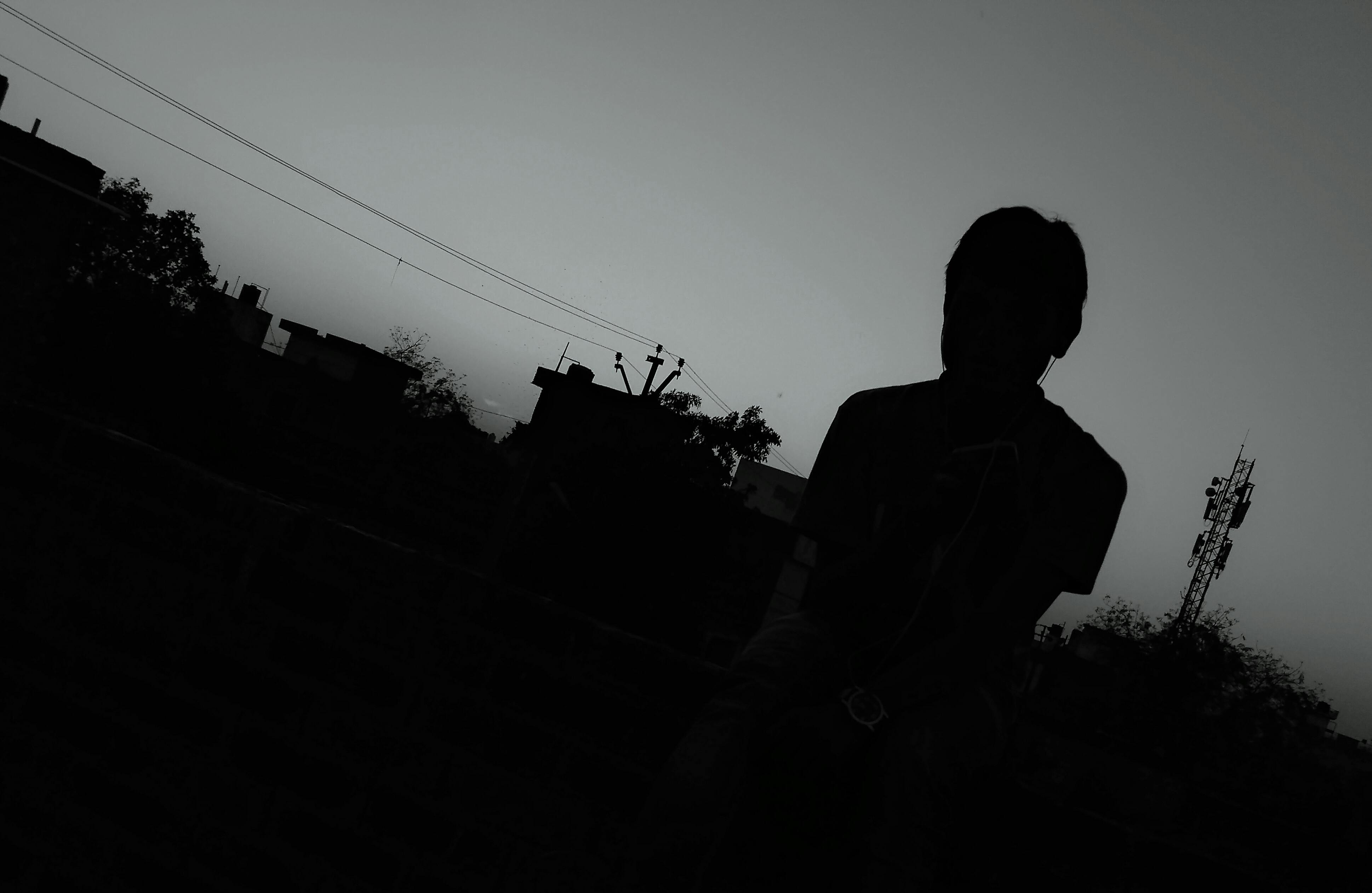 free stock photo of alone black and white boy