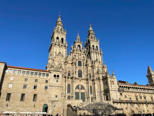 Free Stunning view of the Santiago de Compostela Cathedral under a clear blue sky. Stock Photo