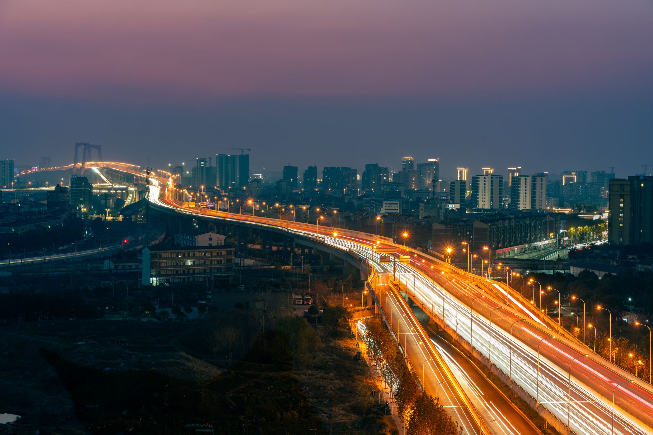 Stunning Night View of City Highway Lights · Free Stock Photo