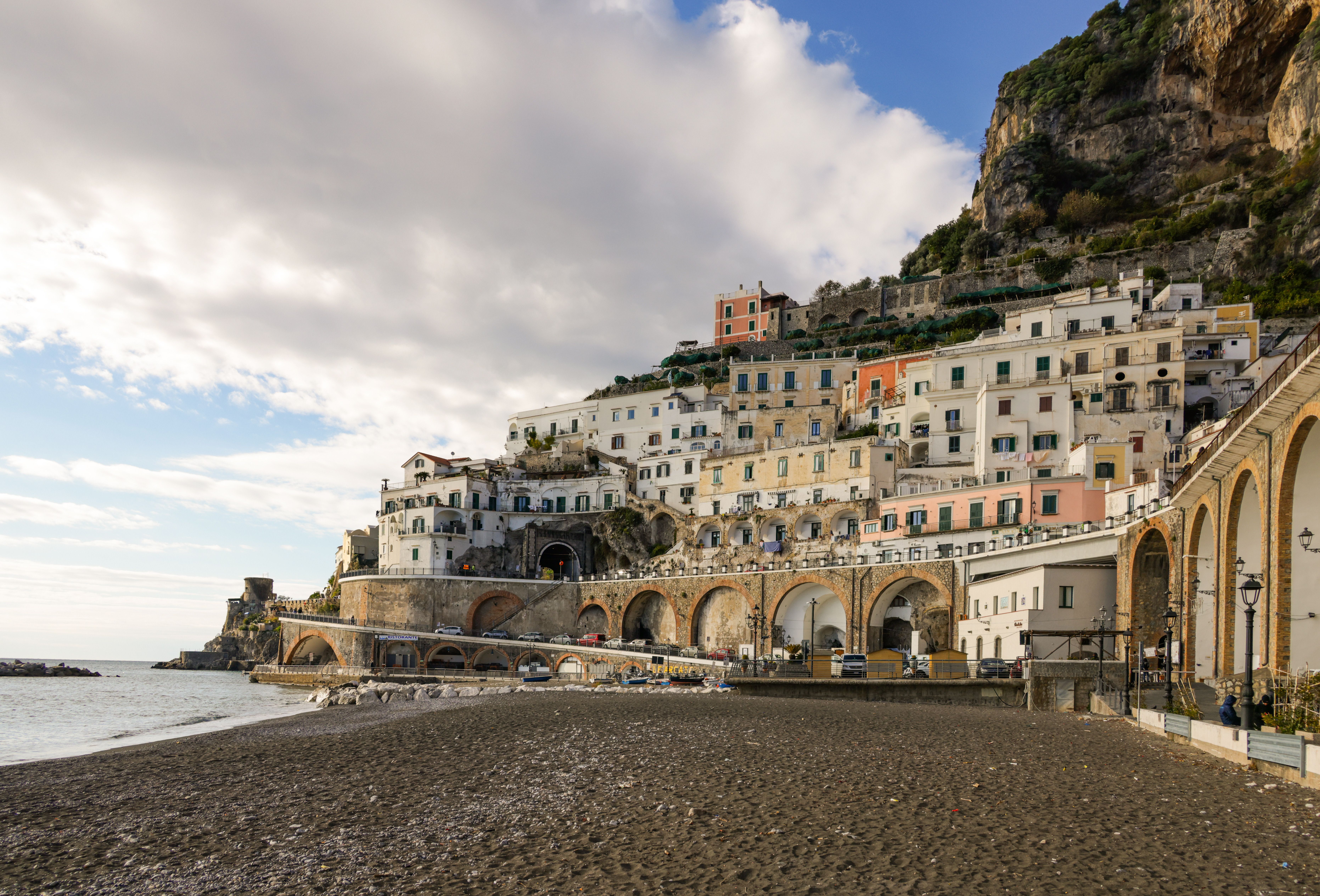Picturesque Italian village on Amalfi Coast with stunning architecture by the sea.