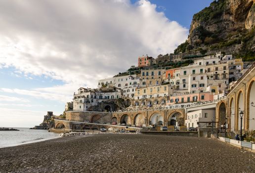 Picturesque Italian village on Amalfi Coast with stunning architecture by the sea.