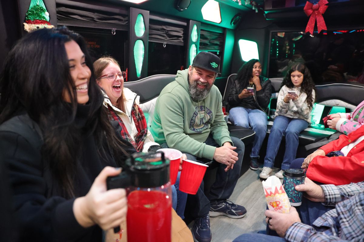 Party bus interior mid-celebration