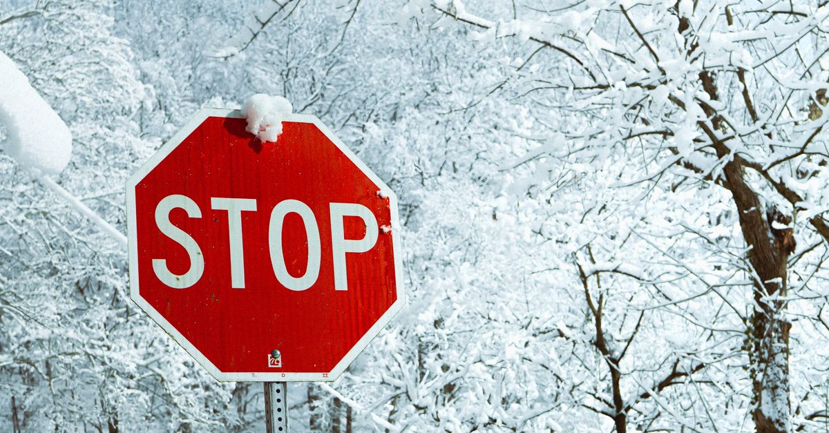Winter Stop Sign Snow-Covered Stop Sign in Winter Landscape · Free Stock Photo