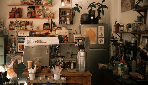 Cozy coffee bar with equipment