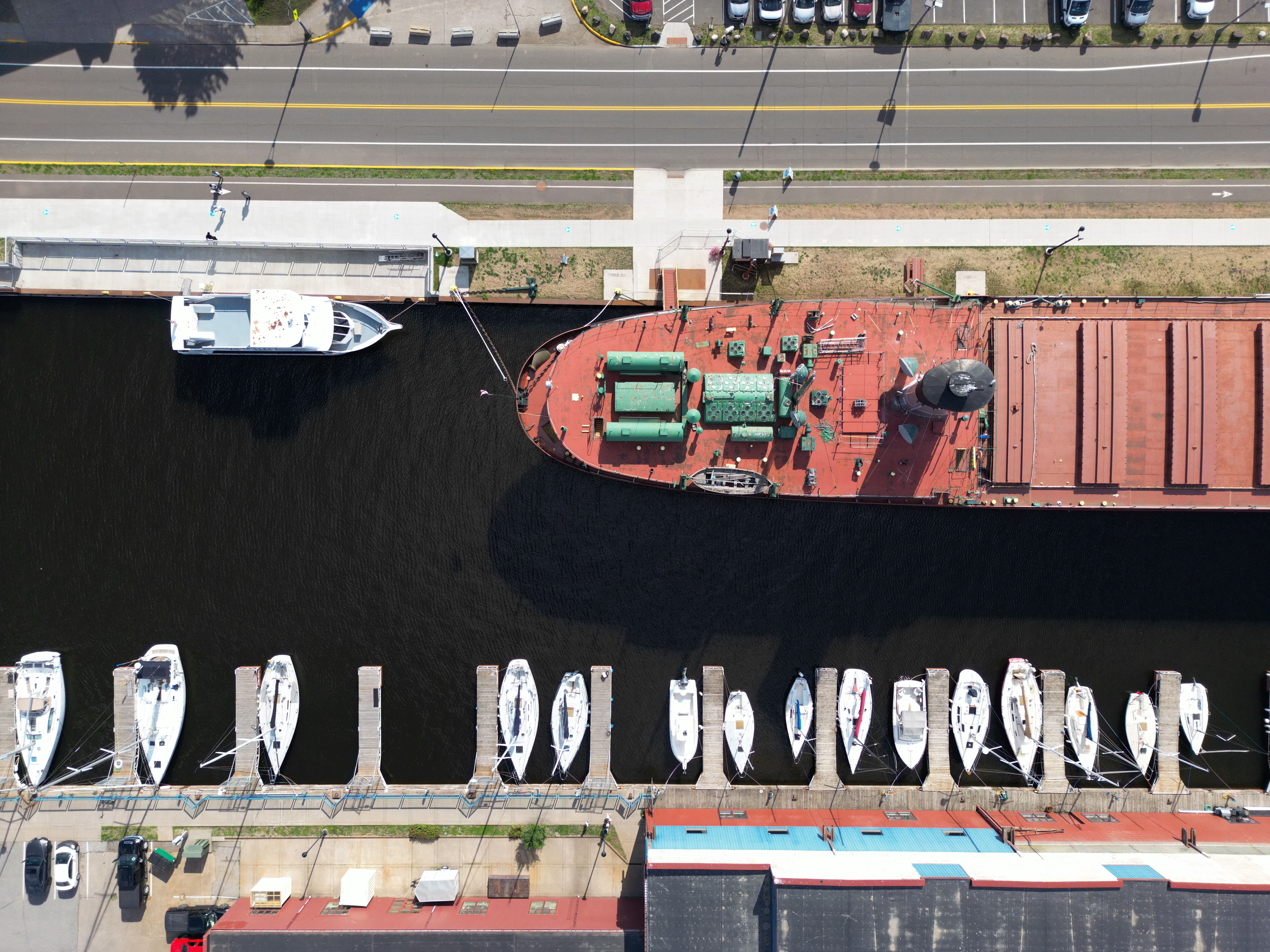 Aerial View of Harbor with Docked Ships and Boats · Free Stock Photo