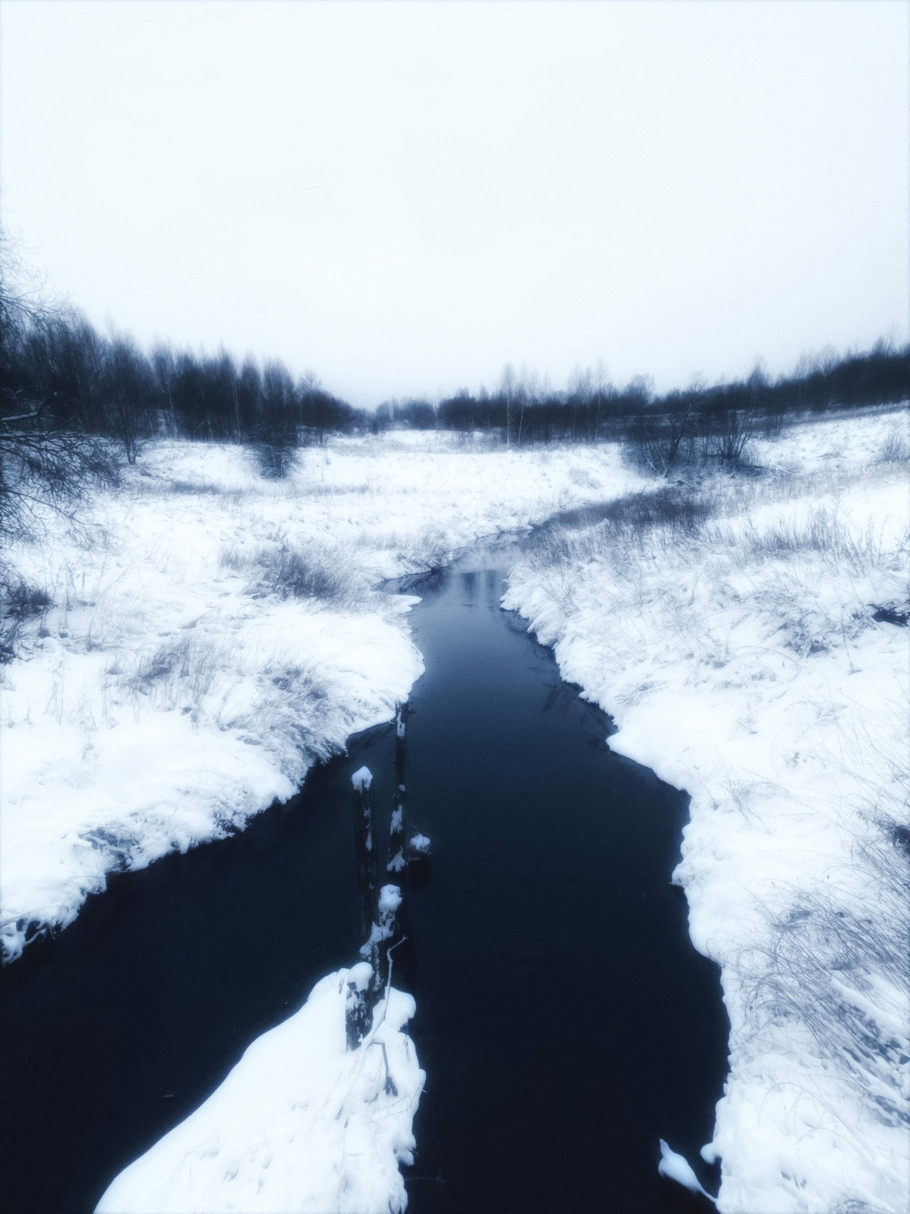 Snowy Serene River in Winter Landscape · Free Stock Photo