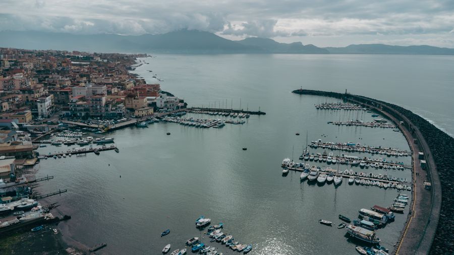 Naples Italy harbour and Mount Vesuvius