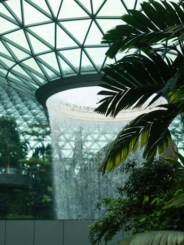 Waterfall under a planted glass dome — photo by Eterna Media on Pexels