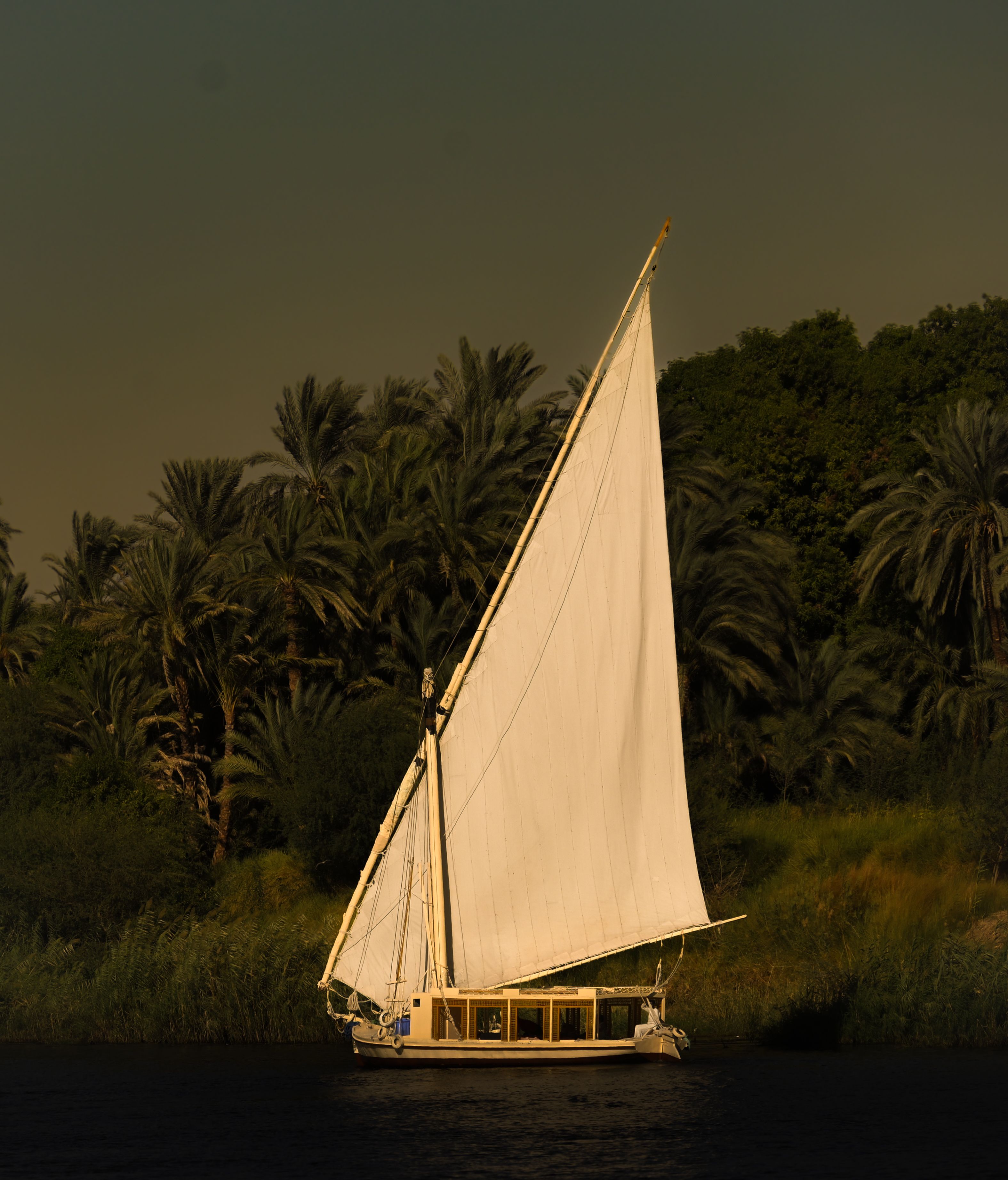 Traditional dahabiya sailing boat on the Nile River between Aswan and Luxor