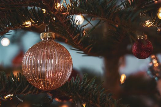 Decorated Christmas tree with sparkling ornaments