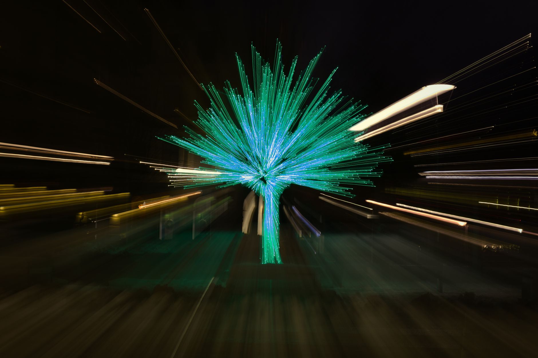Fiber optic cables glowing with light strands