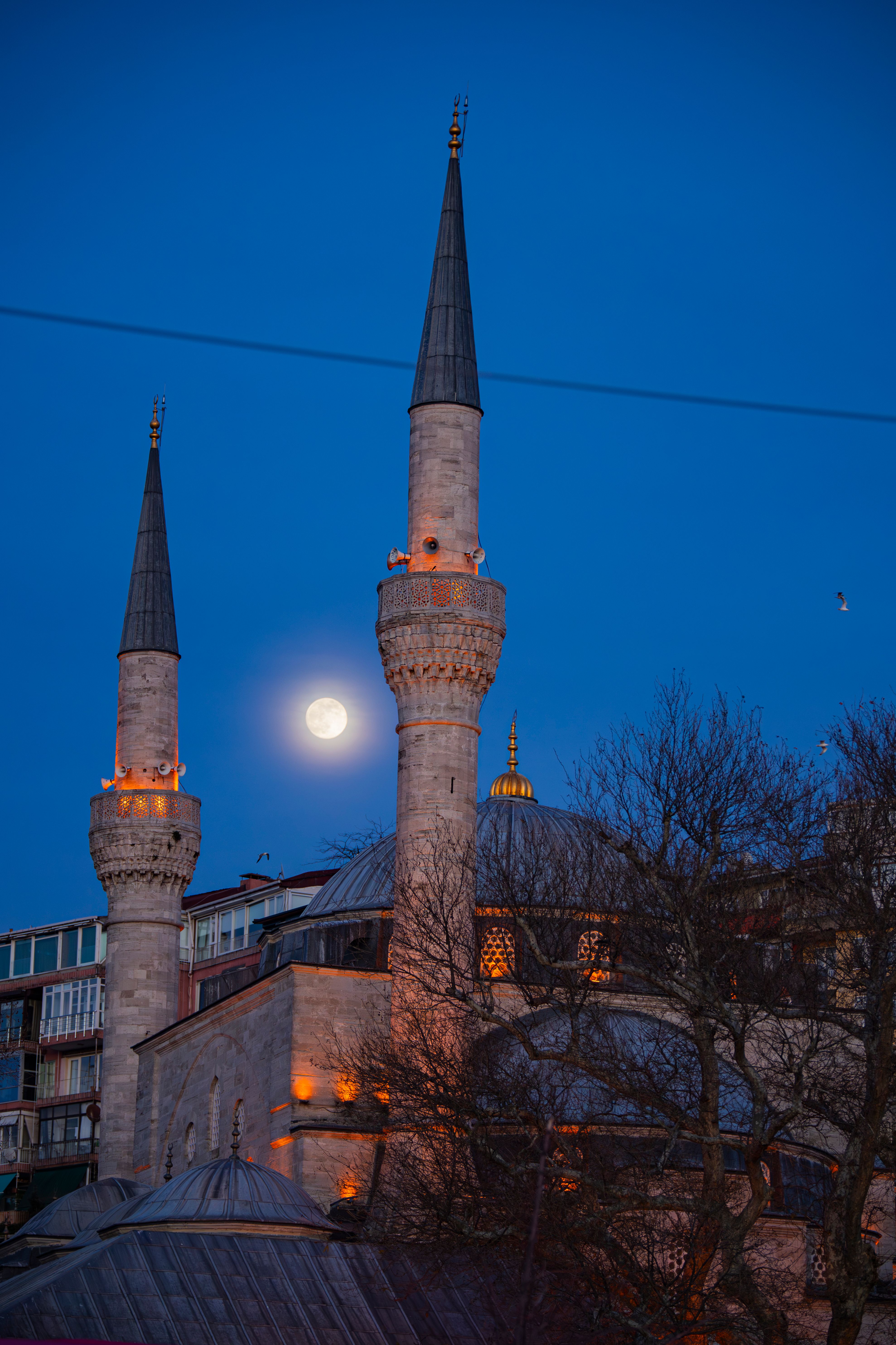 Blue Mosque at Night with Full Moon · Free Stock Photo