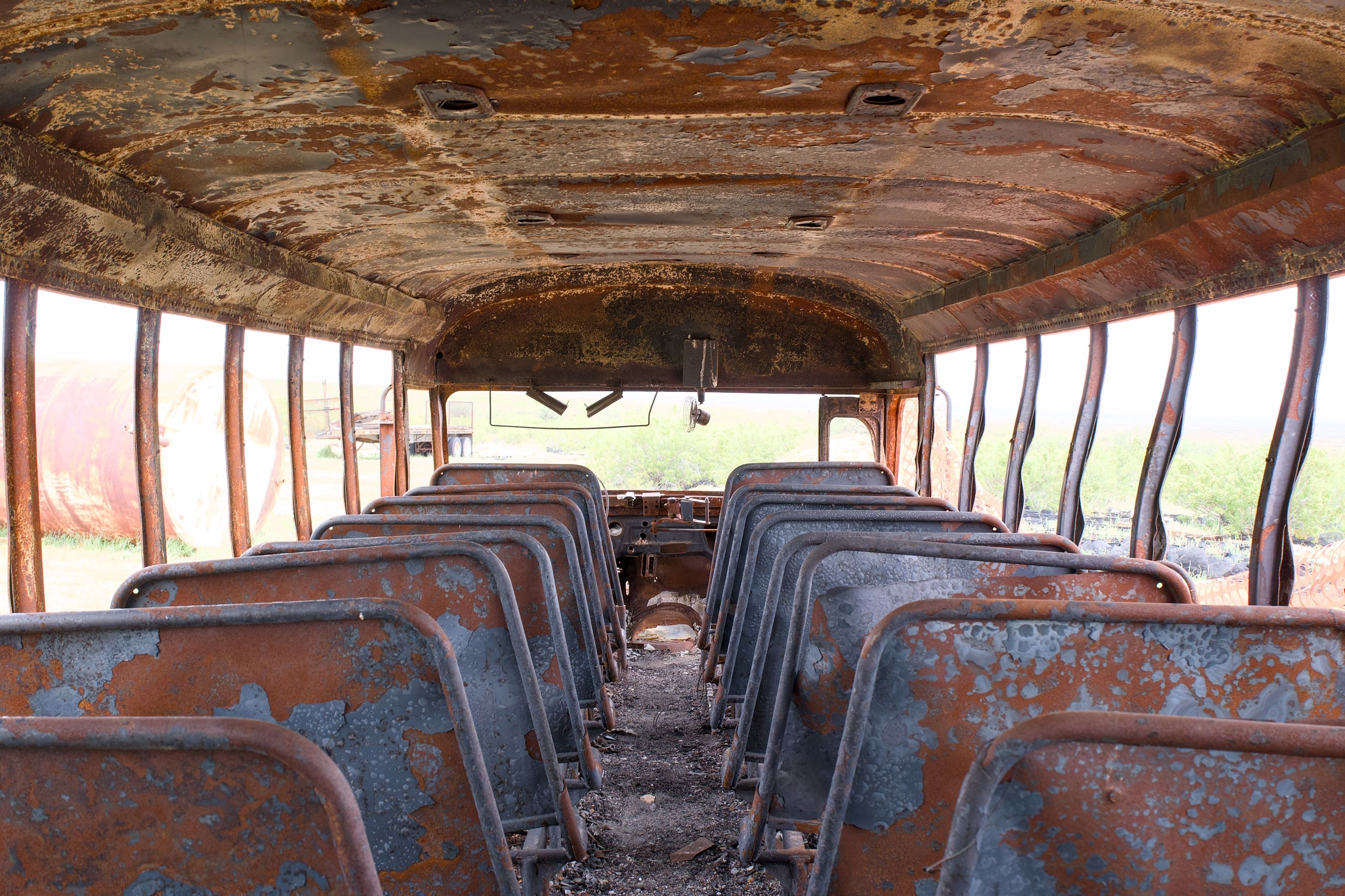 Abandoned Rusty School Bus Interior in Arizona · Free Stock Photo
