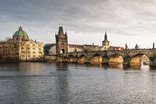 Free Historic Charles Bridge in Prague with iconic architecture and river view. Stock Photo