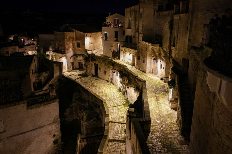 The sassi of Matera lit up at night